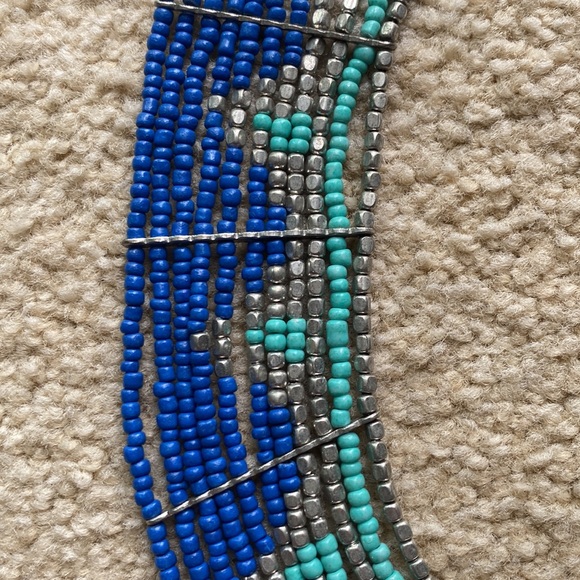 Beaded Necklace with Blue, Teal and Silver - Picture 2 of 3